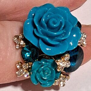 blue rose ring diamond like stones blue stones
